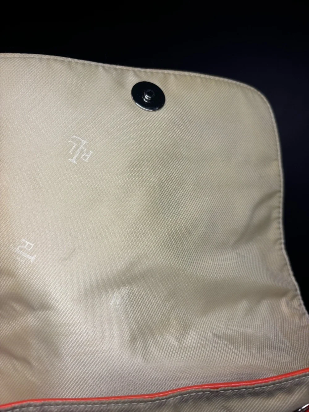 Lauren Ralph Lauren Orange Leather Drawstring Backpack Bag RL Logo